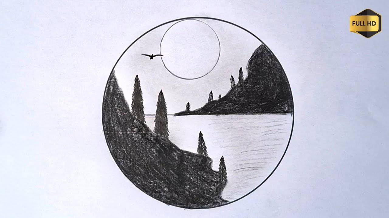 How to Draw a Beautiful Landscape in a Circle with a Pencil | Beginner Tutorial