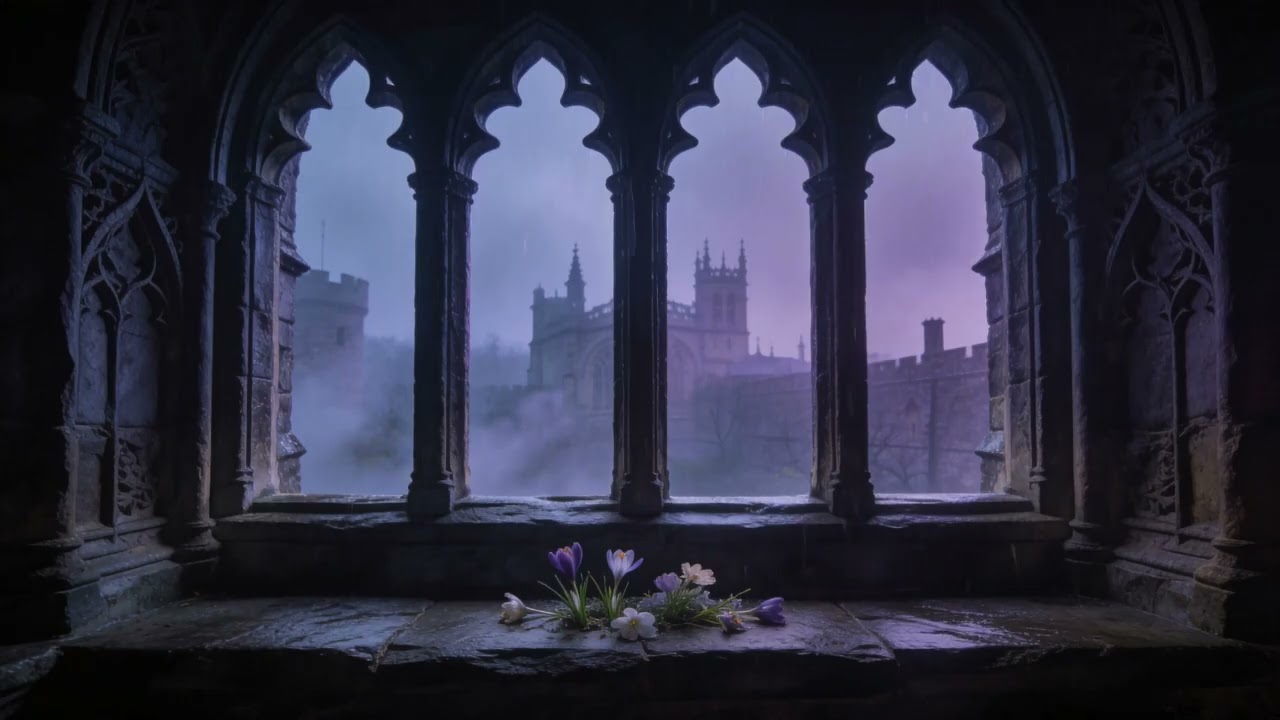 🏰🌧️Castle Night Rain Window View with Wind & Rain Sounds for Sleep & Study