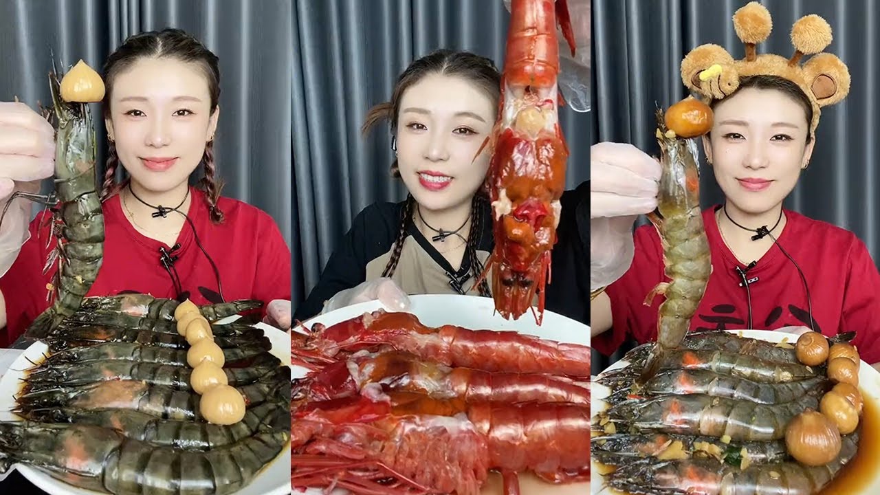 【Yummy】Black Tiger Shrimp+Red Magic Shrimp+Thai Shrimp🦐🧄🍋🌶#mukbang#asmr#Seafood