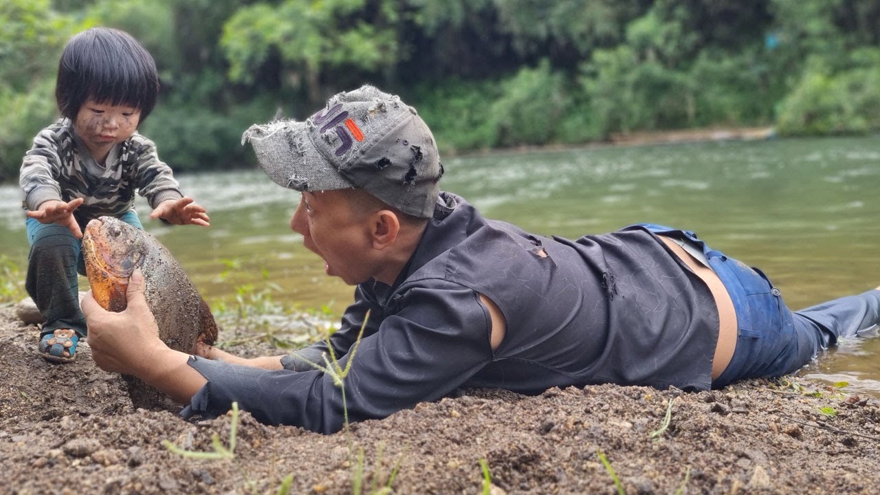 River fishing skills of homeless man and orphan girl