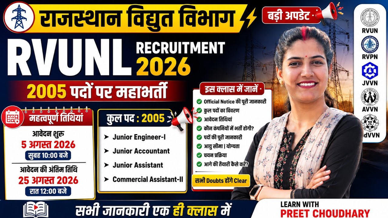 Rajasthan Vidyut Vibhag Recruitment 2026 | 2005 Vacancies | Commercial Assistant-II | Notificatio...