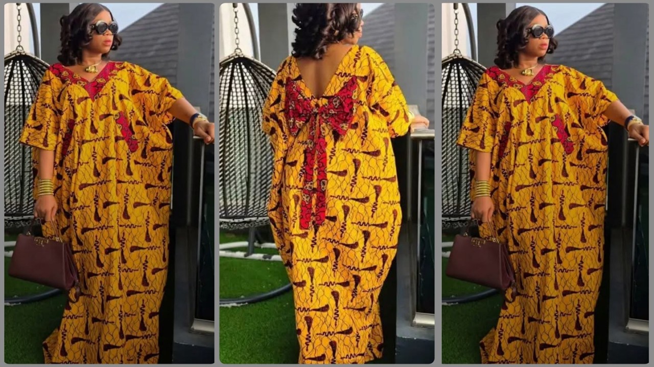 How To Cut And Sew Trendy  Deep V Neck Bubu Kaftan With Ankara With Bow Tie