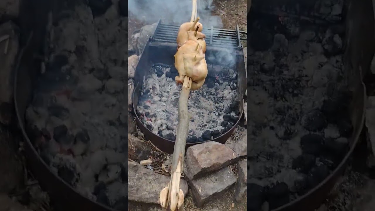 Campfire Chicken Open Fire Backcountry cooking fire