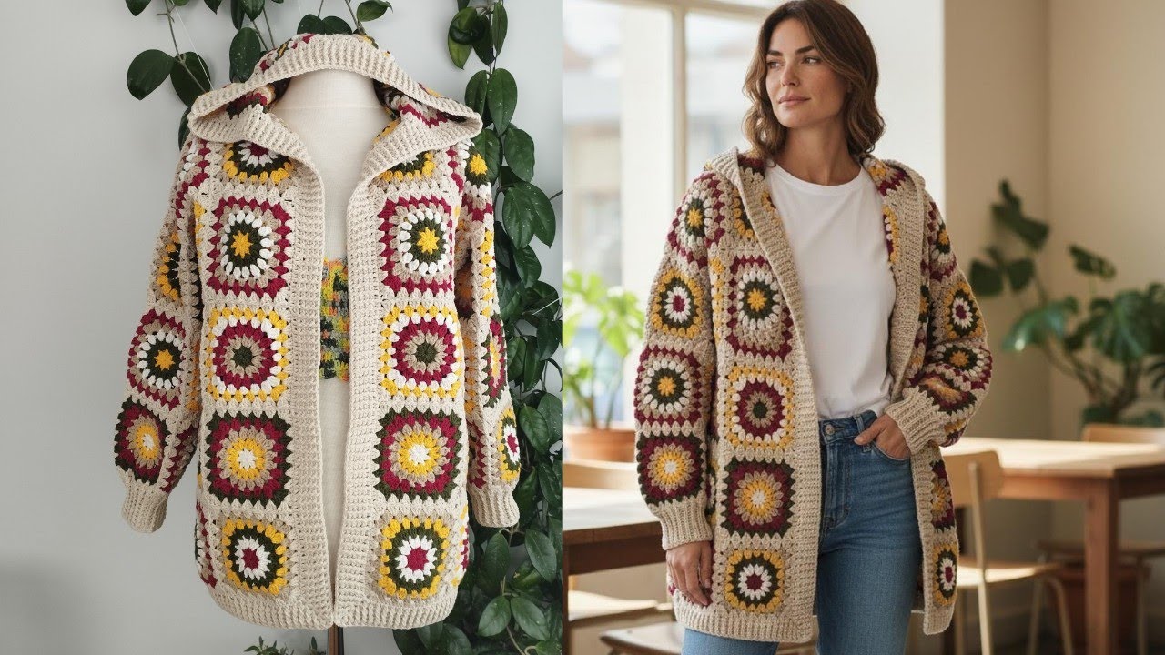 Kapüşonlu Hırka Yapımı 1. Bölüm | Hooded Granny Square Cardigan Tutorial – Part 1