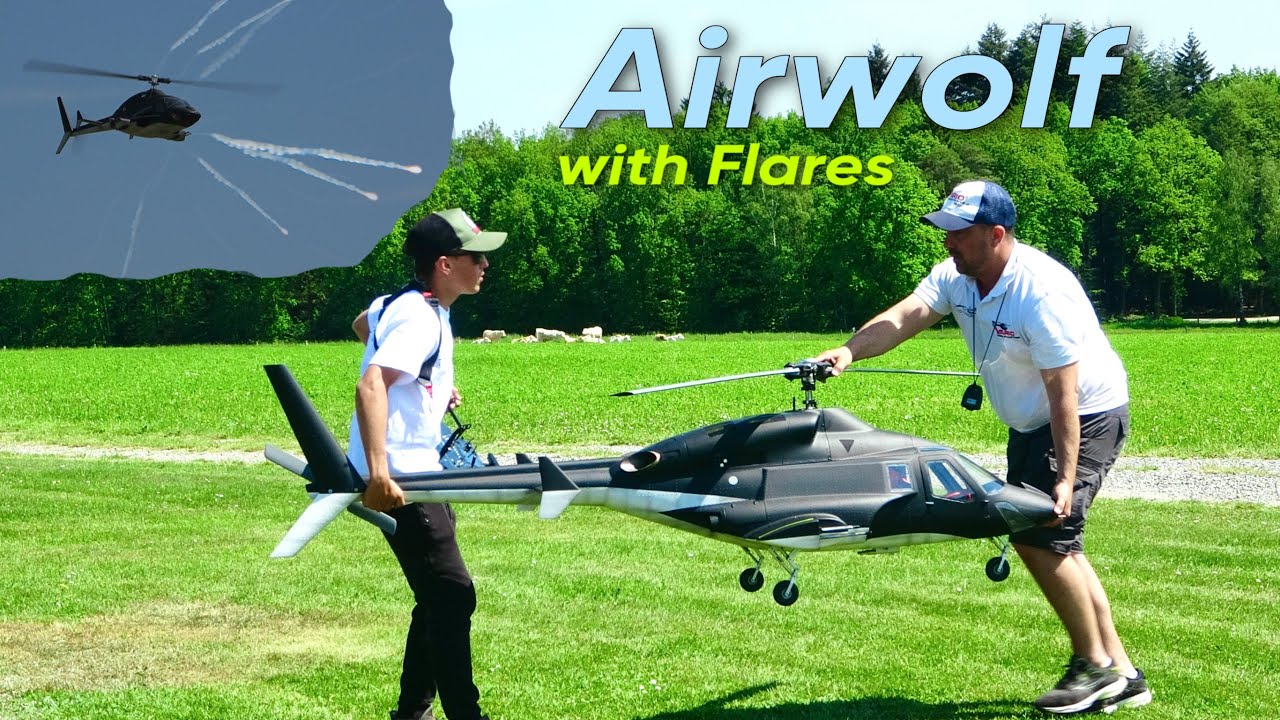 Stunning Airwolf RC Scale Model Flight Demonstration with shooting Flares