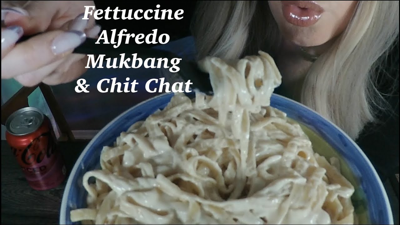 ASMR Fettuccine Alfredo Mukbang & Chit Chat | Tasting Spiced Coca Cola |Whispered #asmreating #food