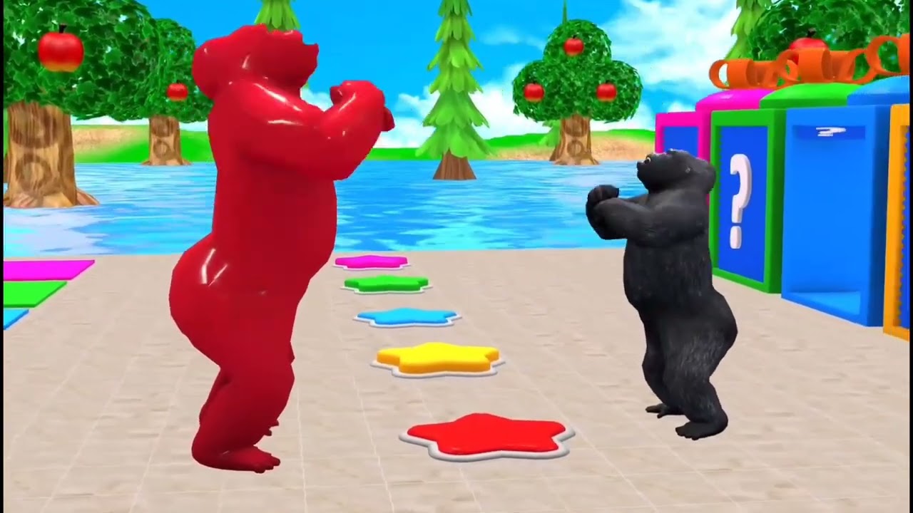 Long Slide Game With Elephant Gorilla Buffalo Hippopotamus Tiger - 3d Animal Game - Funny 3d Animals