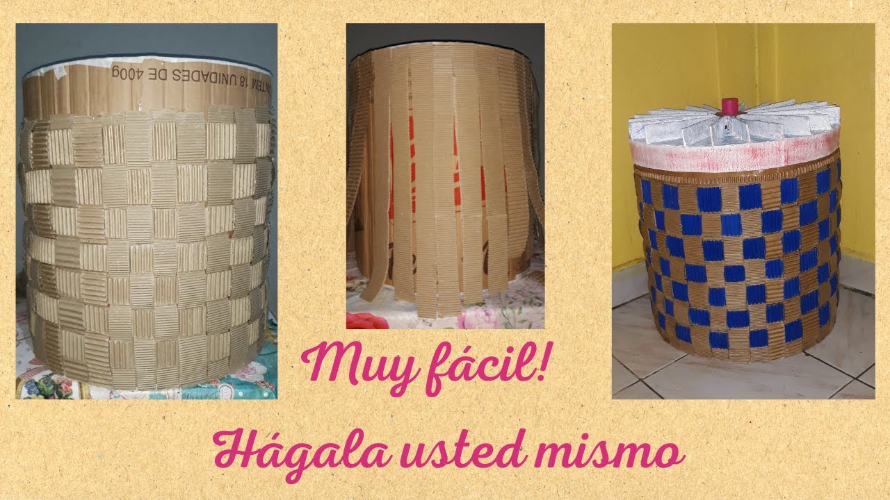 BONITA CESTA para la ropa sucia hecha con CARTÓN y MATERIALES RECICLADOS