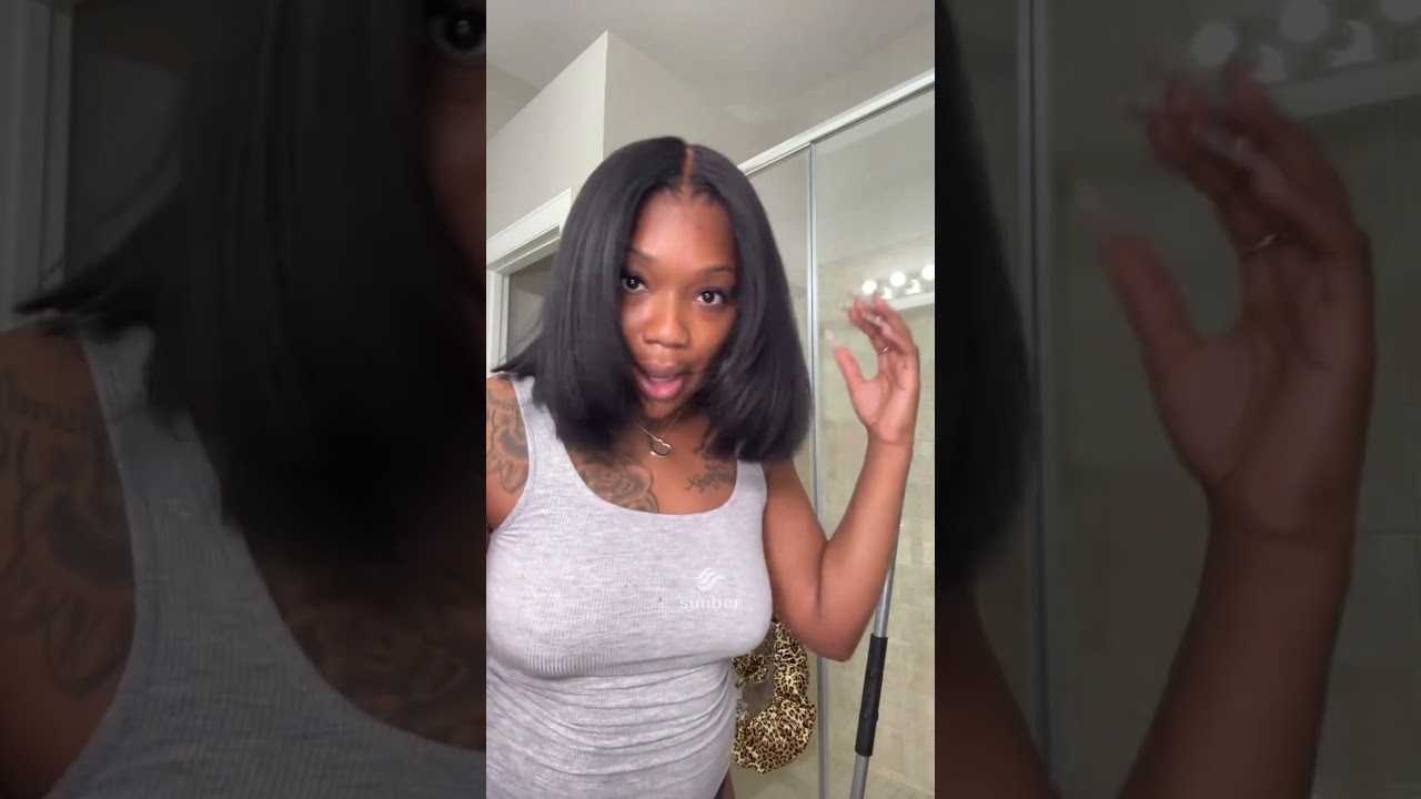Blunt Cut Light Yaki Straight 7x5/13x4 Pre-Cut Lace Bye Bye Knots Glueless Bob Wig 