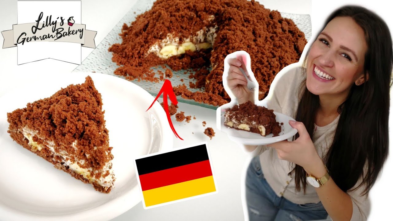 Maulwurfkuchen / Mole Hill Cake Recipe / German Chocolate Cake with Bananas and Whip Cream