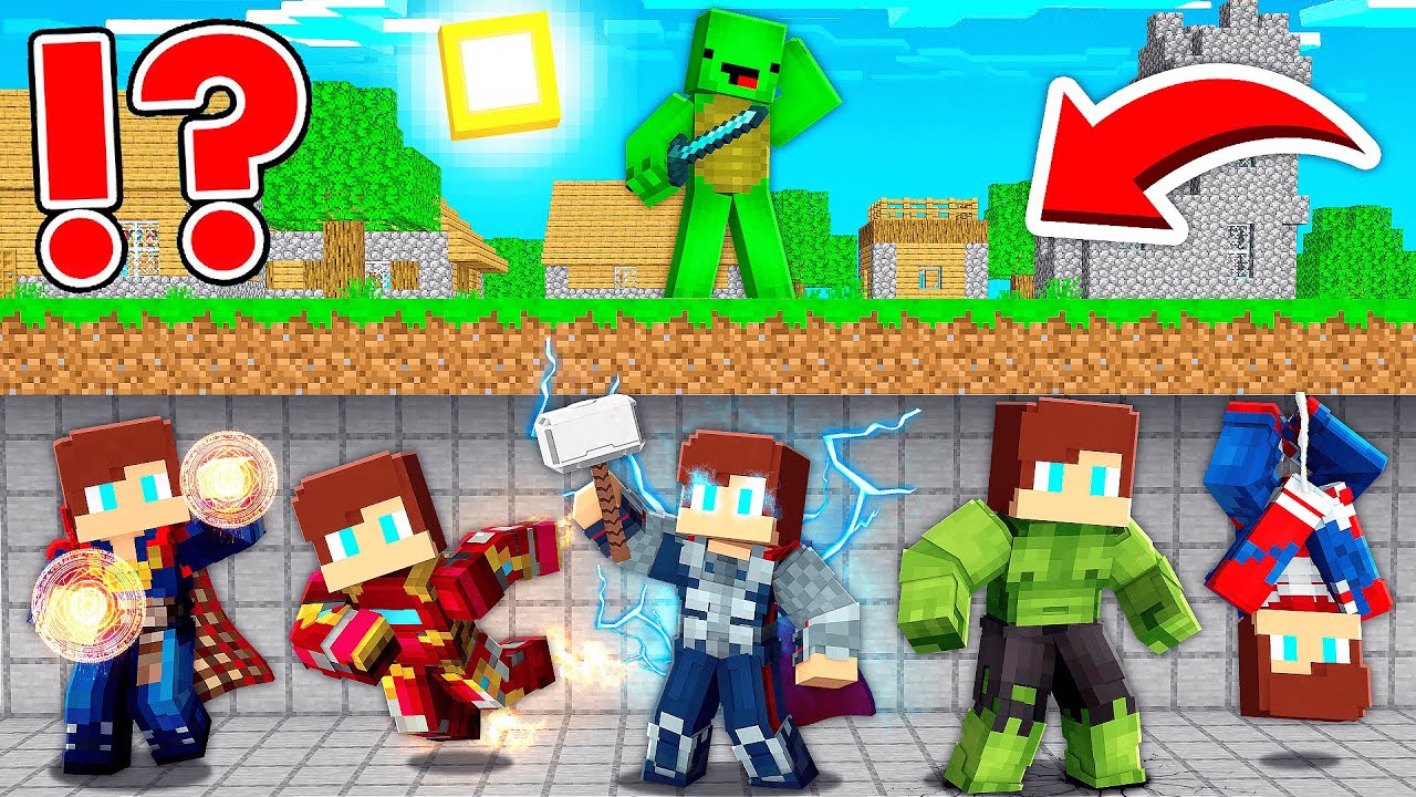 All Avengers Armor Speedrunner vs Hunter in Minecraft - Maizen JJ and Mikey