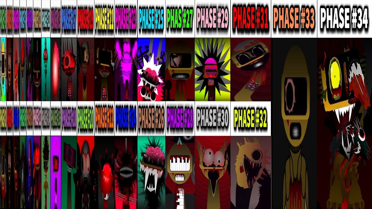 Phase 1-2-3-4-5-6 VS Phase 7 VS Phase 8  VS Phase 9 VS Phase 10 VS Phase 11-34 in Incredibox Sprunki