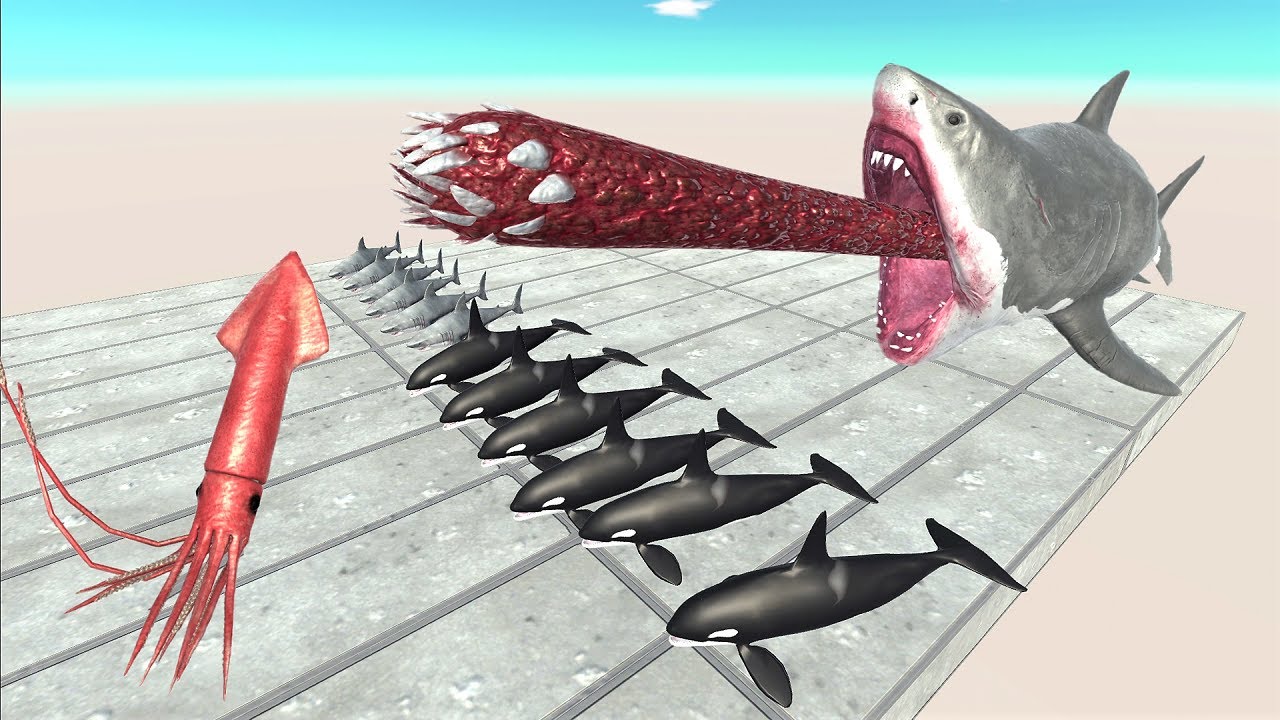 A new unit mutant megalodon chasing with aquatics running away! | Animal Revolt Battle Simulator