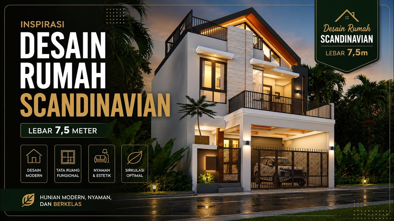 Desain Rumah Scandinavian Lebar 7,5m