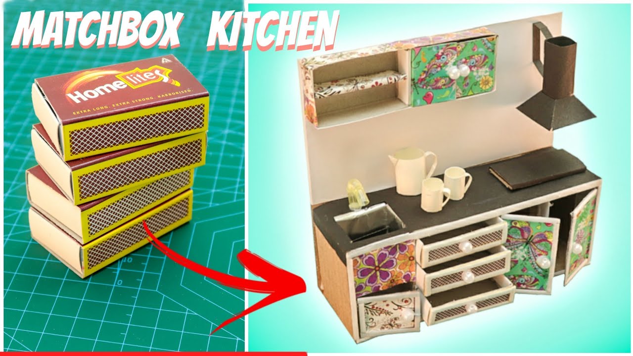 How to make miniature kitchen with matchbox // diy mini kitchen with matchbox