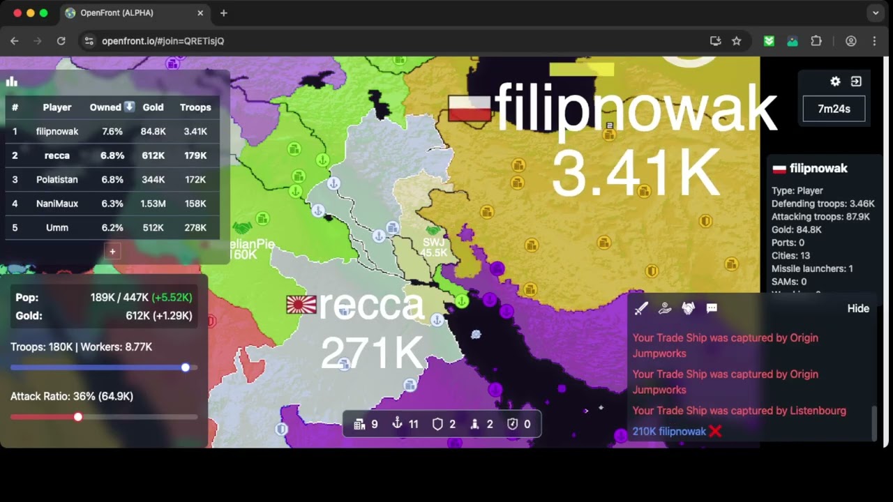 Openfront 0.24.7 MENA Free for All 50/50 WIN