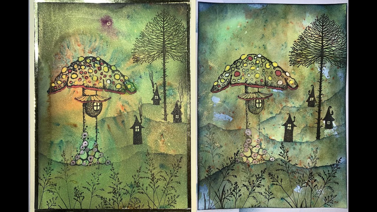 1 of 7 Cards made from creating backgrounds using Lavinia Dinkles and stamps