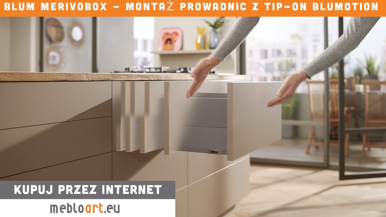 BLUM MERIVOBOX - montaż prowadnic z TIP-ON BLUMOTION