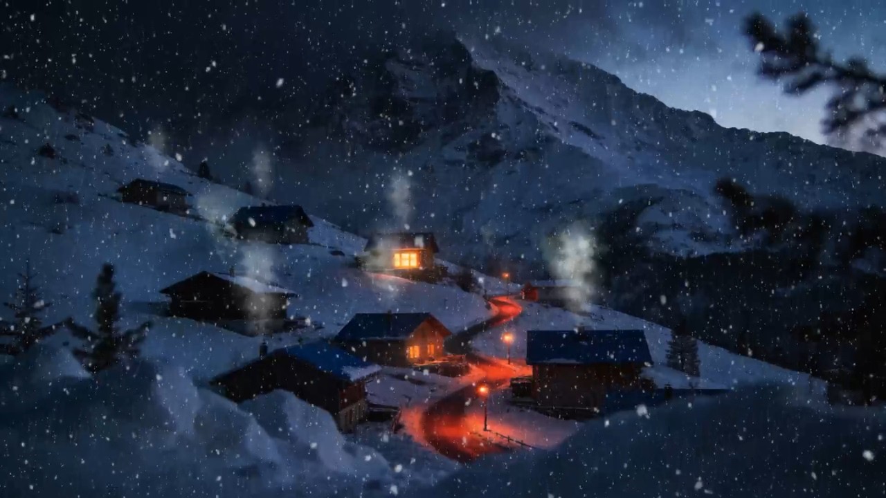 Cozy Mountain Village in Snowy Ambience ❄️ Fireplace Crackling for Sleeping & Total Relaxation