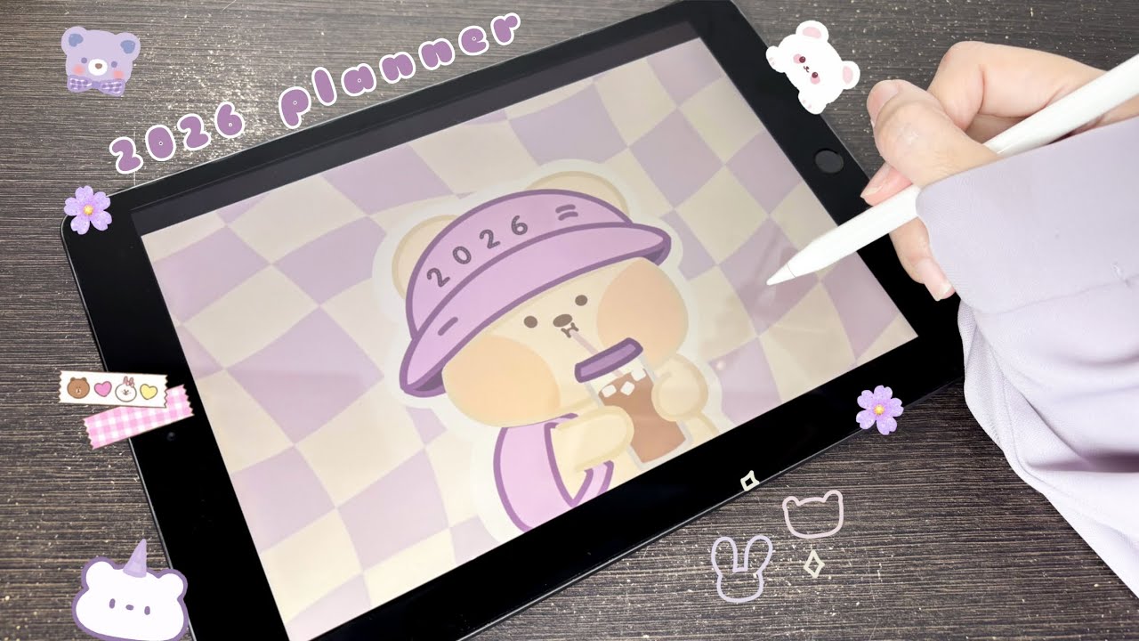 2026 Digital Planner + Hyperlink 🧸💜 | Free Template (Sunday & Monday Start)