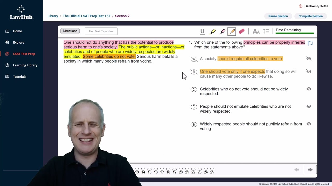 How to Infer a LSAT Logical Reasoning Principle Using PrepTest 157 Section 2, Question 1