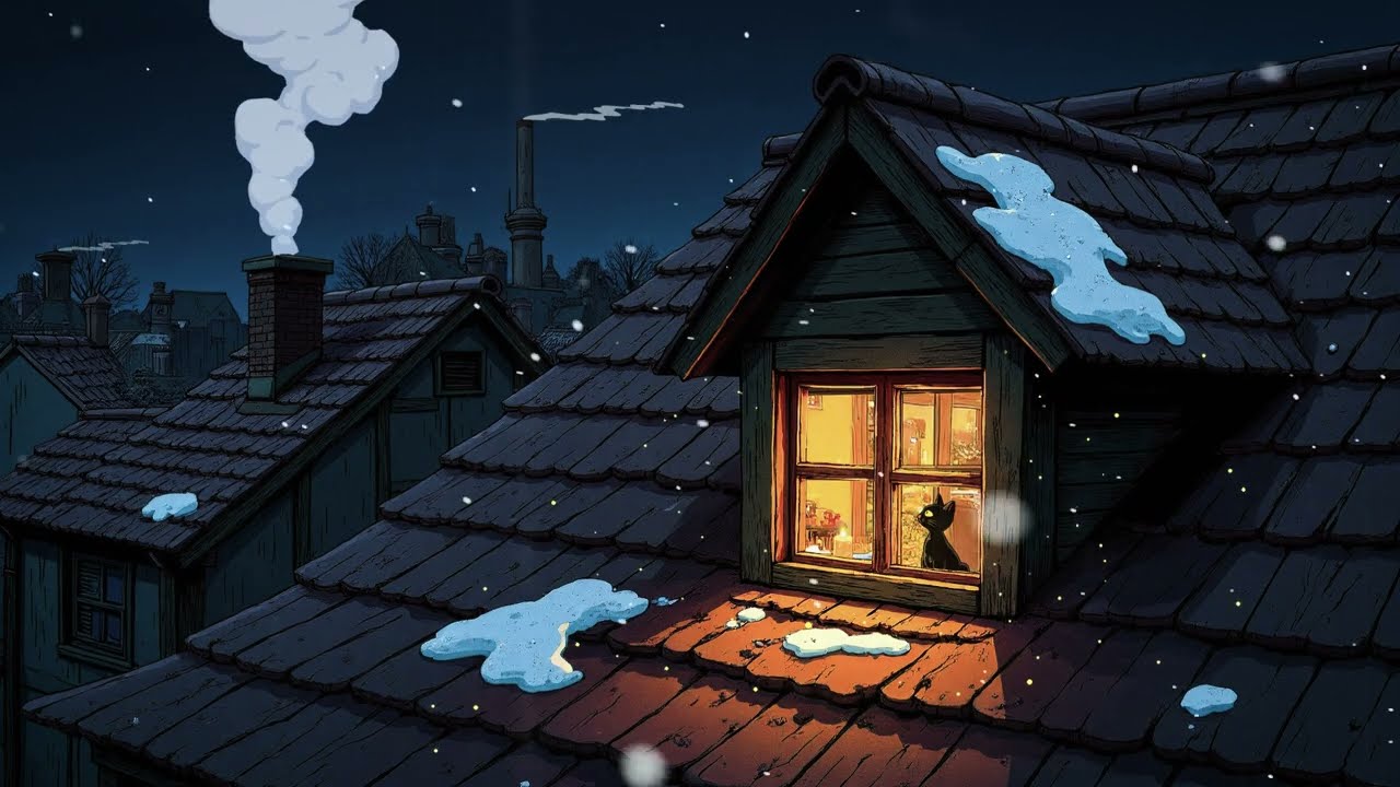 1950's cozy night with oldies playing in another room for sleep, study and relaxation