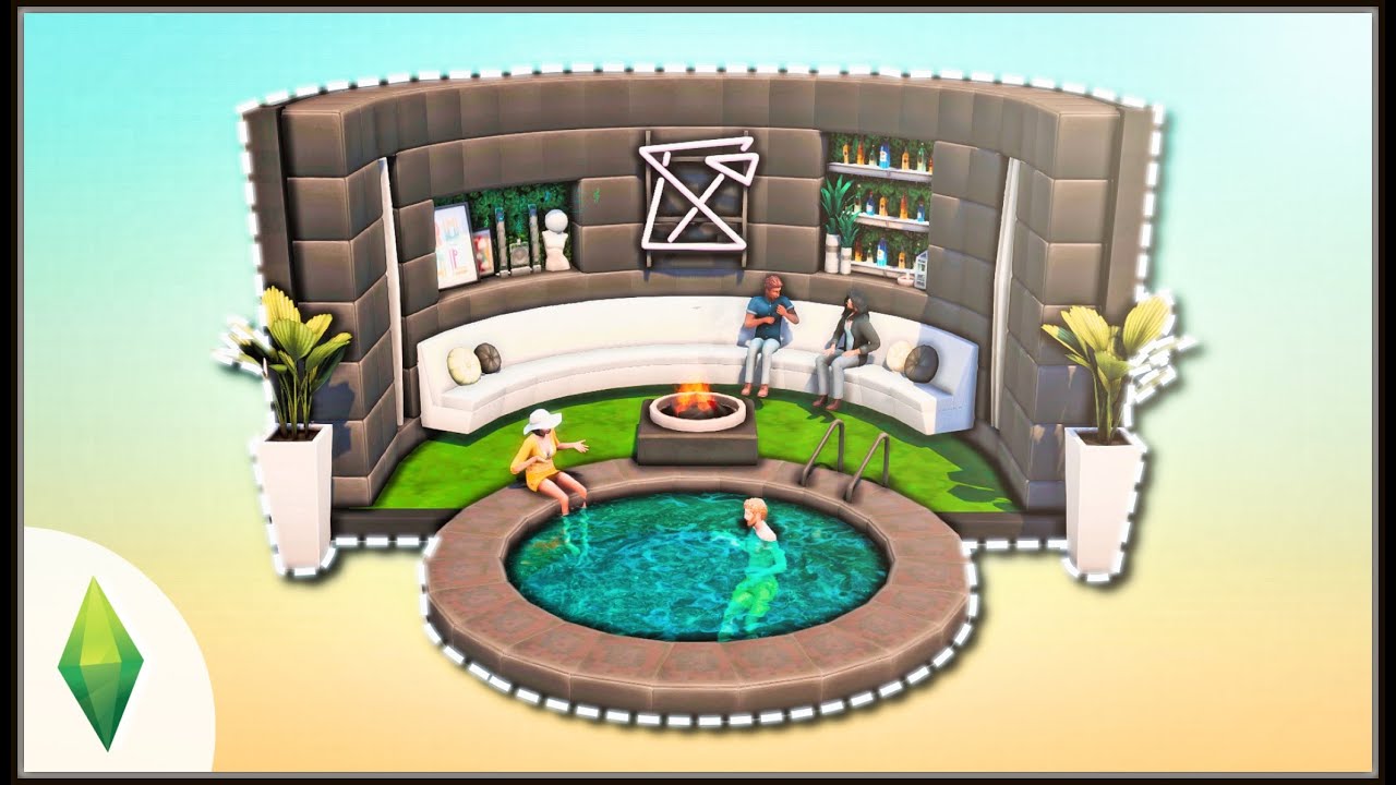 FUNCTIONAL! Curved Outdoor Lounge with Round Pool (No CC) - The Sims 4 ASMR Speed Build