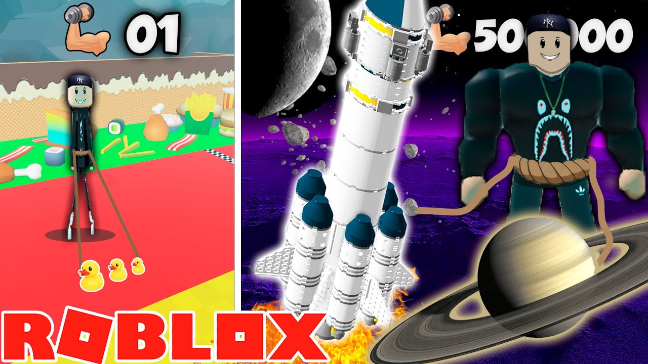 Llego a la Zona Espacial y Arrastro Mega Planetas🏋️‍♂️💪🤖 en Roblox Strongman Simulator