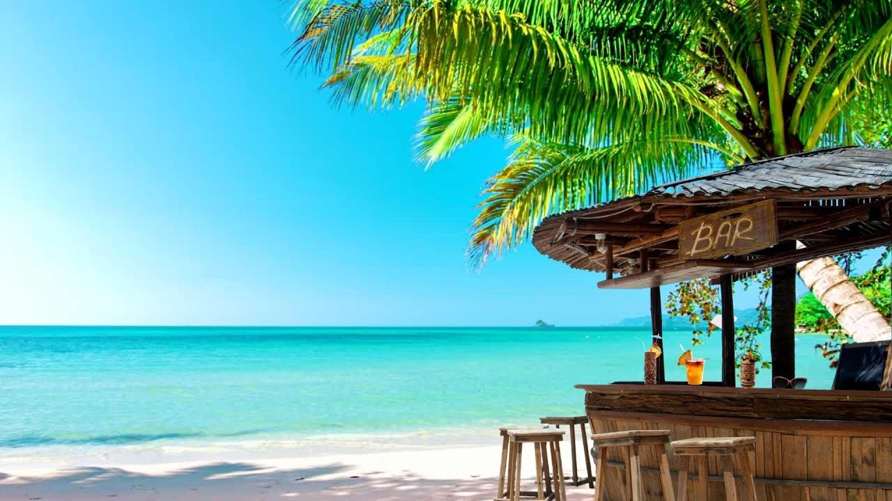 Seaside, tropical, ocean, tiki, waves, chill, happy hour, bar, relaxing ambience