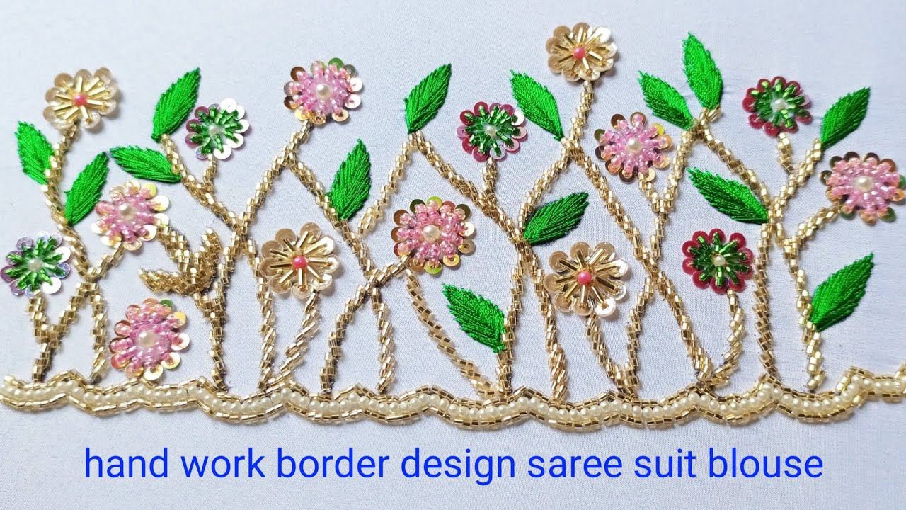 Aari work border design green Resham se Rambo sequence hand work Kadhai ka design