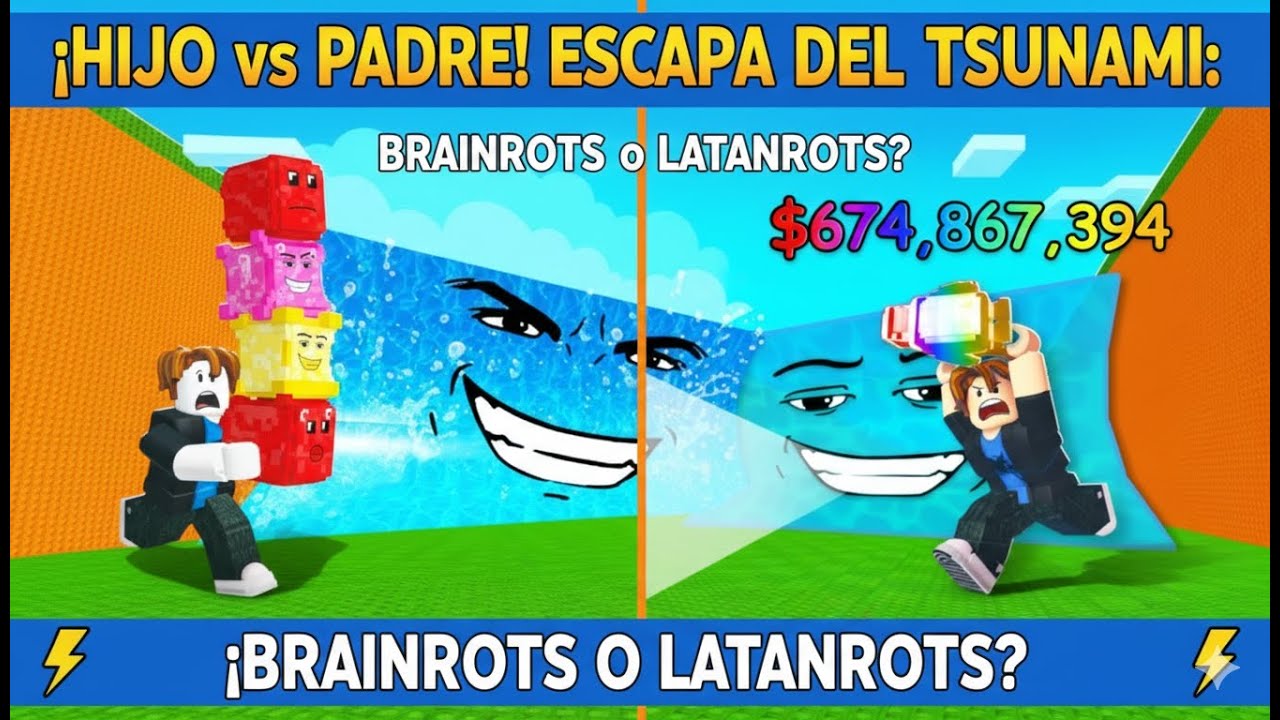 ¿QUIÉN SOBREVIVE? Mi Padre en LataMrots y Yo en Brainrots (Tsunami de Lucky Blocks)
