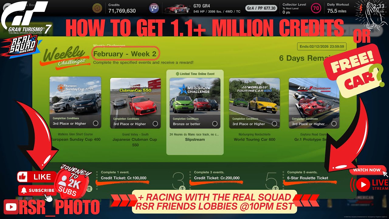 GT7 Gran Turismo 7 WEEKLY CHALLENGES Feb Wk2 + RACING with the REAL SQUAD RSR Friends Lobbies!!