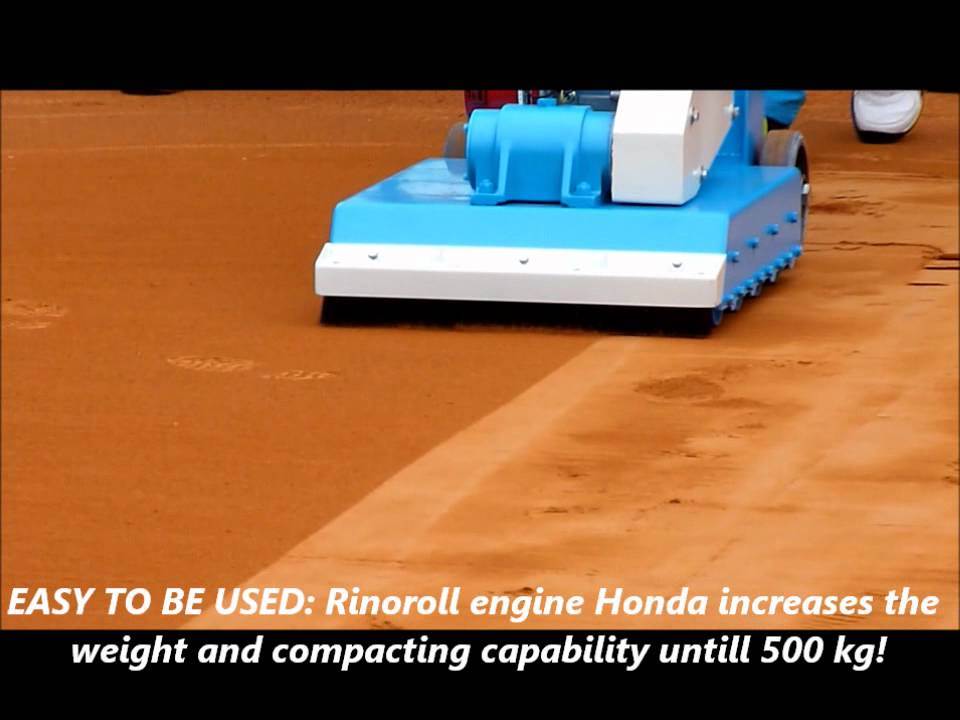 Rinoroll vibrating roller compactor for hart-tru and classic red clay tennis court maintenance