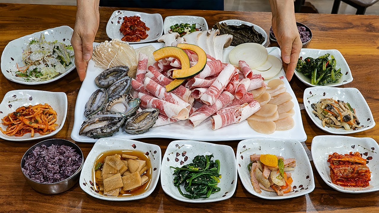 Лучшая кухня с морским ушком с 11 гарнирами - корейская кухня