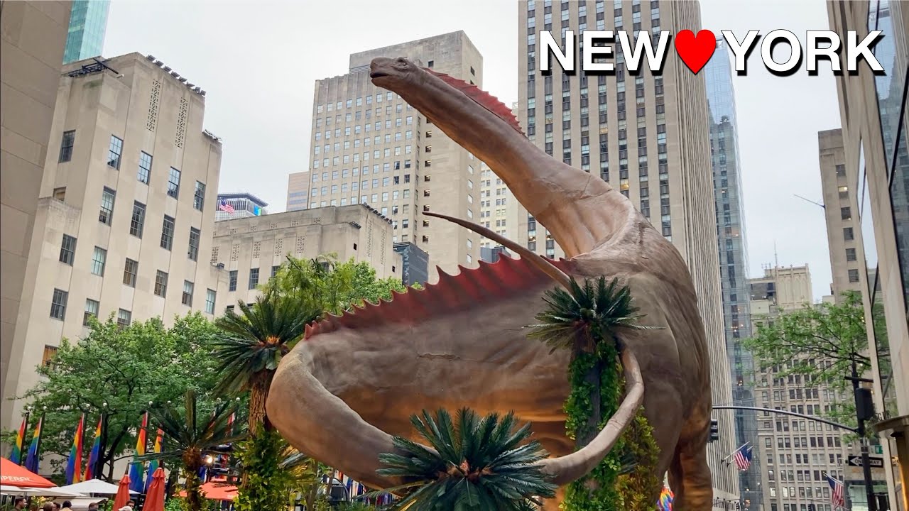 Jurassic World Rebirth Times Square 3D Billboard, LEGO Dinosaur, & 5-story Titanosaurus in NYC