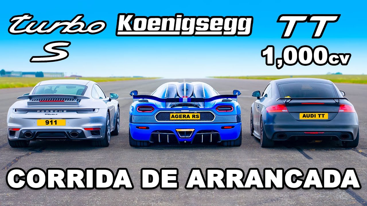 Koenigsegg vs Audi TT 1000cv vs Porsche 911 Turbo S: CORRIDA DE ARRANCADA