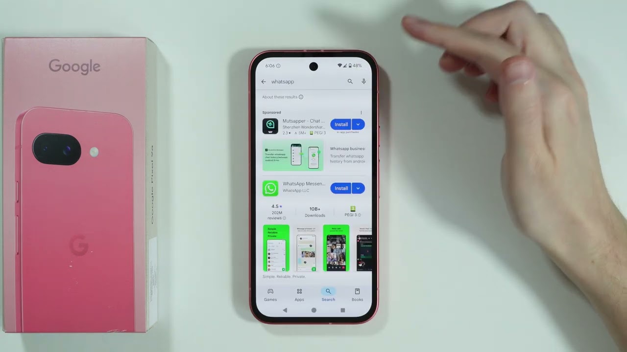 Google Pixel 9a: как установить WhatsApp