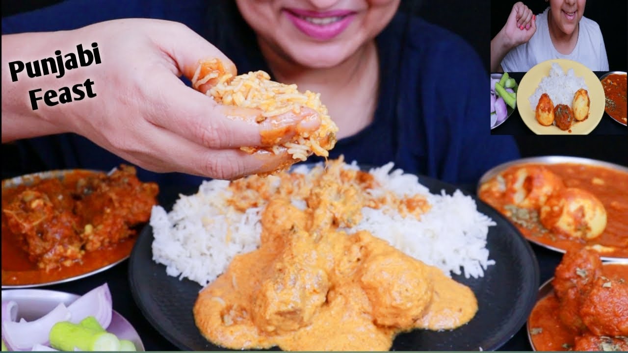 EATING PUNJABI CHICKEN MAKHMALI,DUM ALOO,MUTTON CURRY,EGG CURRY,BASMATI RICE|EATING MYWAY|ASMR|BTS