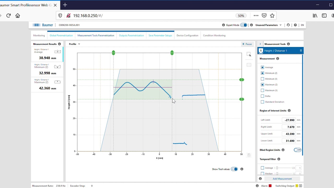Profile sensor basic demo/overview webserver
