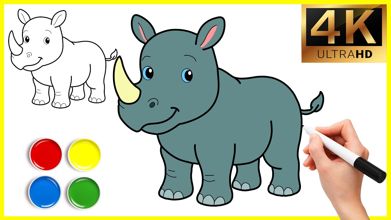 🦏 Kids Drawing of Rhinoceros ✏️ | Easy Rhino Drawing for Kids 🎨✍️