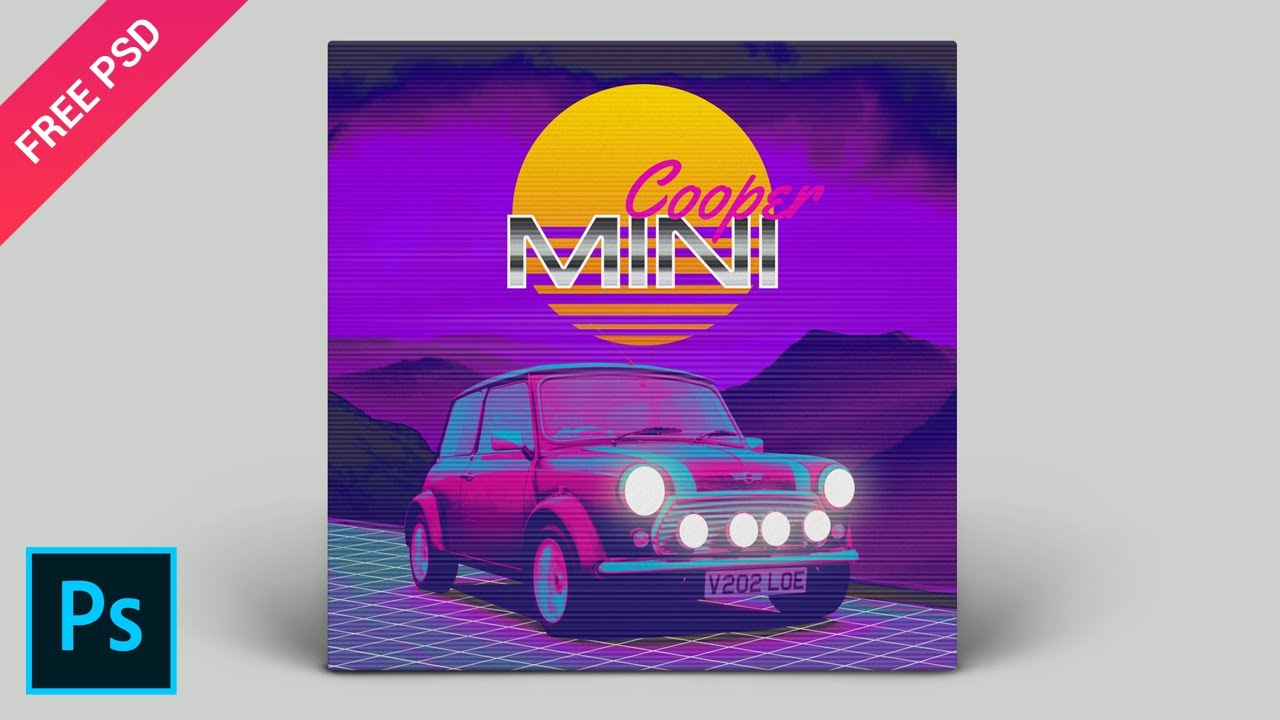 Create Vaporwave Aesthetic Mini Cooper Cover Art - Tutorial Photoshop CC 2020