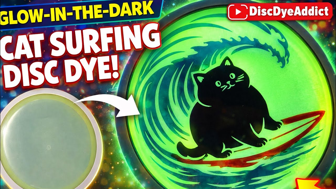 Disc Dyeing demo - Cat surfing a wave on an MVP WAVE disc 