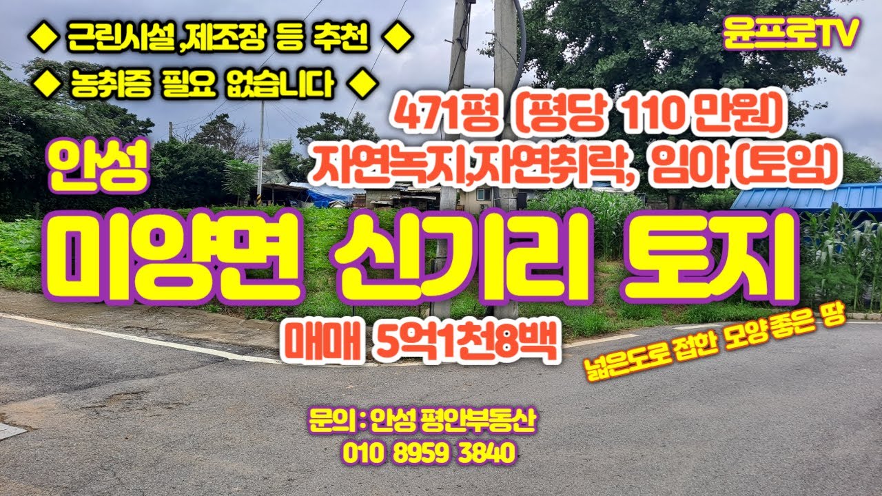 안성 미양면 신기리 토지,임야(토임) 471평 매매- 농취증 필요x,개발행위가능한 알짜 물건