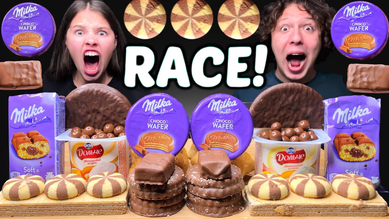 ASMR RACE! MILKA CHOCO WAFER, MILKA SOFT, SNICKERS MUKBANG EATING SOUNDS 먹방 Tati ASMR
