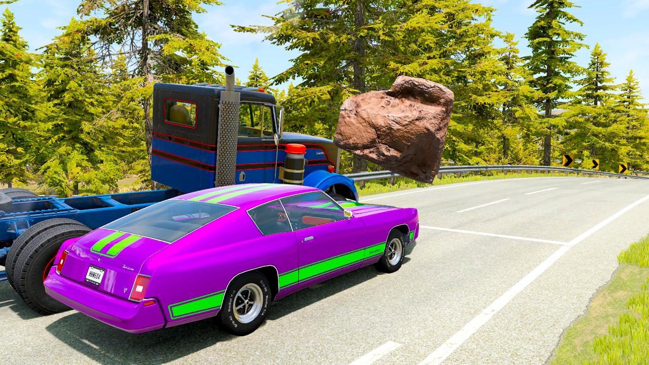 Double Flatbed Trailer Truck vs Speedbumps Train vs Cars | Tractor vs Train Beamng.Drive