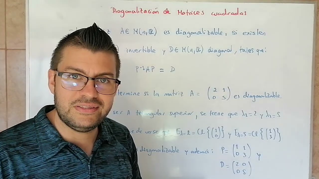 Diagonalización de matrices cuadradas: Explicación breve y un ejemplo con una matriz 2x2.