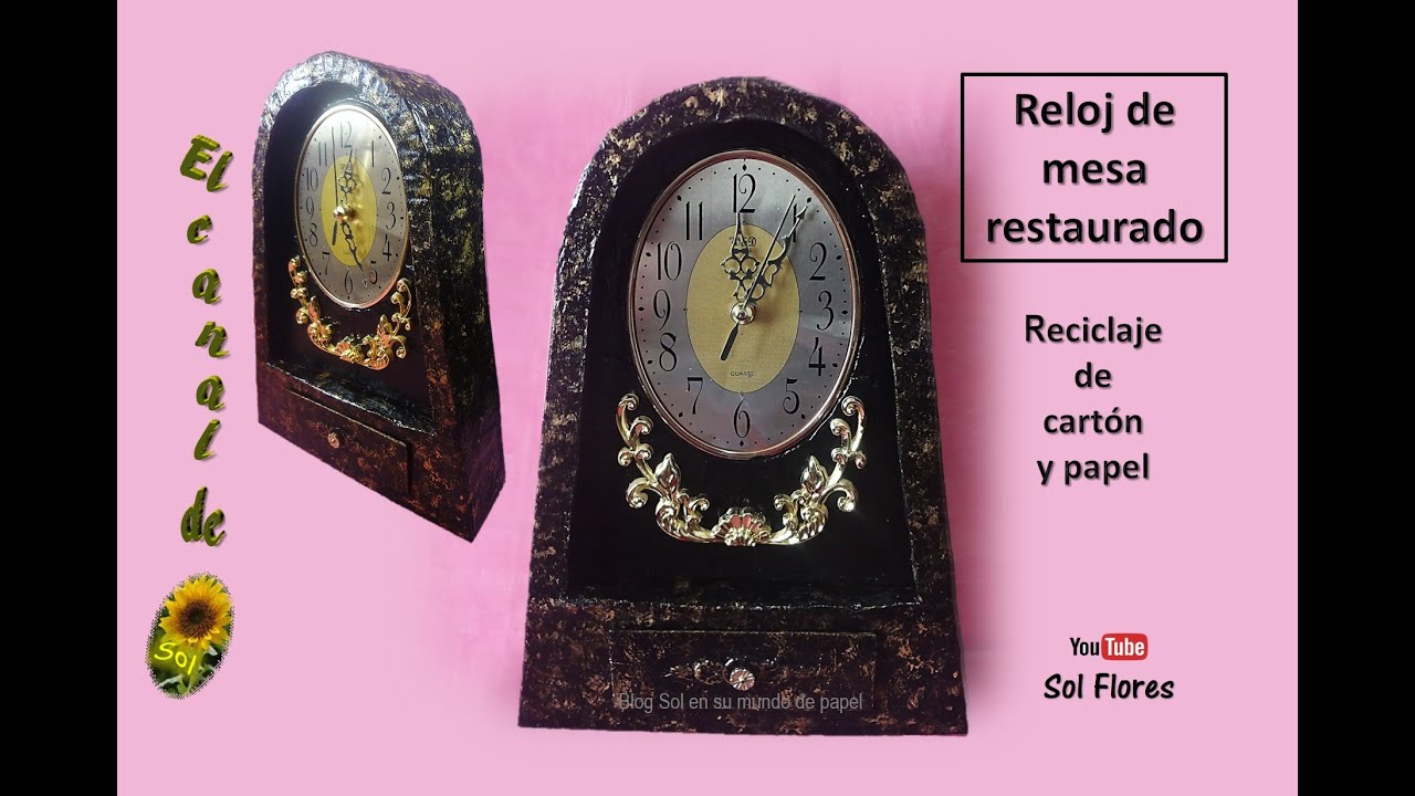 Reloj de mesa restaurado, reciclaje de cartón y papel - Table clock restored