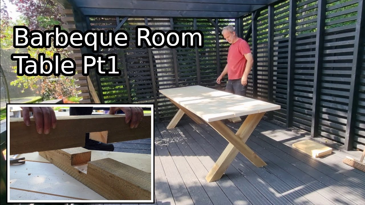 Barbeque Room Table build Pt1 - Making half lapped X frame legs from 4x4 fence posts, Dewalt DWS780