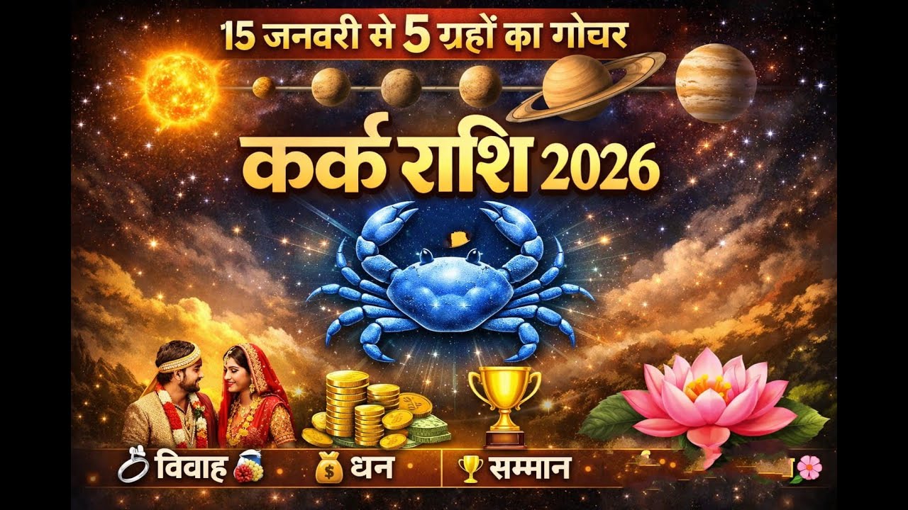 🔷 कर्क राशि 2026 🔷15 जनवरी से 5 ग्रहों का गोचर💍 विवाह • 💰 धन🏆 सम्मान •  🔷 Cancer Zodiac 2026 🔷