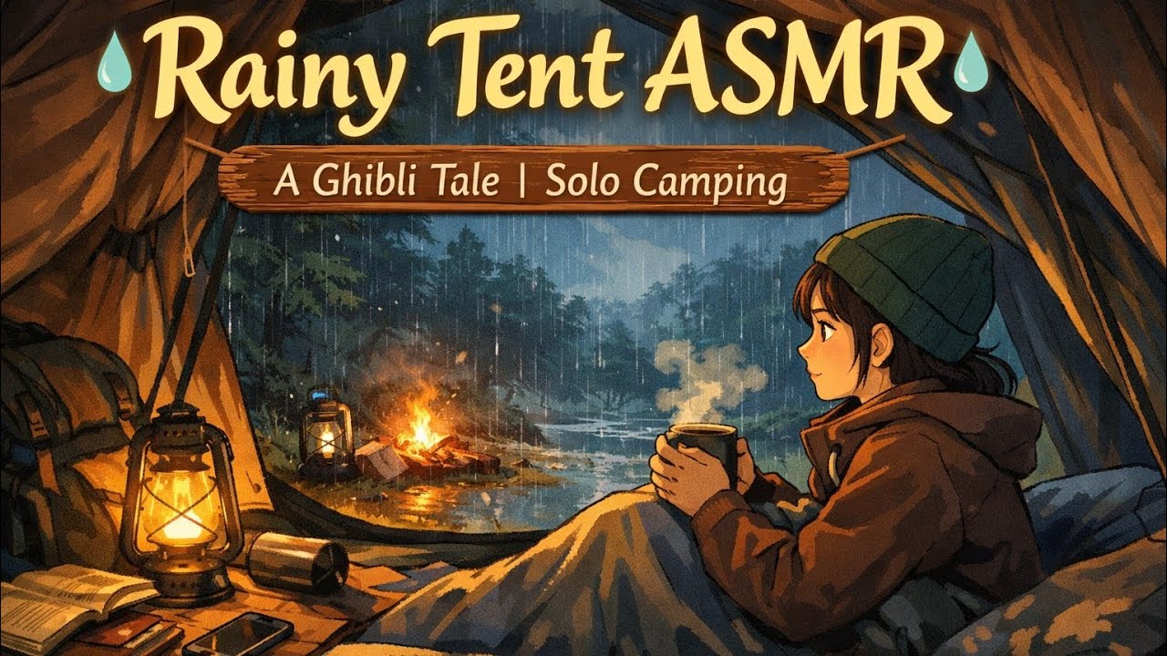 Rainy Tent ASMR | A Ghibli Tale | Solo camping 